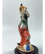 Vintage 11&quot; Clown Blowing a Horn with a Foot on Beach Ball Statue Figurine - $35.41 CAD