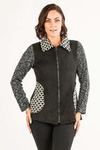 Women&#39;s Black/White Faux Suede Patchwork Zip-Up Cardigan Jacket (Black, ... - $78.39