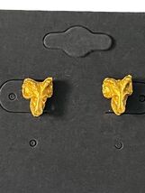 Gold Tone Ram Head Stud Earrings Animal Skull Minimalist Boho Western Style - $12.60