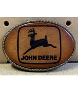John Deere Leaping Deer Trademark Logo Brass Leather Belt Buckle RJ Maker - $396.05 MXN