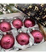 Set of 6 lilac Christmas glass balls, hand painted ornaments with gifted... - $71.25