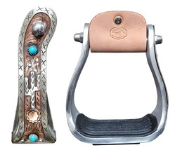 Western Cactus Turquoise Stone Engraved Barrel Racing Aluminum Saddle Show - $59.39