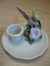 Figurine Humming Bird On Branch Up Raise Flowers &amp; Leaves Candle Stick Holder - £5.44 GBP