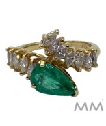 Pear Emerald and Marquise Diamond Ring 18K Yellow Gold Size 4.50 - €5.663,43 EUR