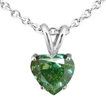 Heart Cut Diamond Solitaire Pendant Green Natural Treated 14K White Gold 1 Carat - £1,467.80 GBP