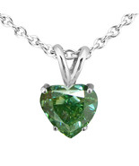 Heart Cut Diamond Solitaire Pendant Green Natural Treated 14K White Gold... - $1,825.00