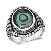 Rainbow Abalone Vintage Oval Balinese Style Sterling Silver Ring-11 - £20.88 GBP