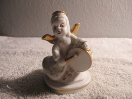 Vintage 196 CHRISTMAS Ceramic ANGEL GIRL Japan 4.25&#39;&#39; white gold trim pl... - £21.35 GBP