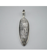 Sajen Sterling Silver Orthoceras Fossil Pendant Gray Onyx Statement Long... - £38.03 GBP
