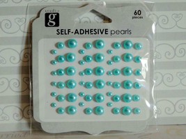Aqua Self Adhesive Stick Pearls 60 pcs Scrapbooking Stickers Arts and Cr... - $2.86