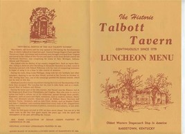 Talbott Tavern Luncheon Menu Bardstown KY 1779 Oldest Western Stagecoach Stop - £43.43 GBP