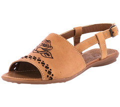 Womens Authentic Leather Mexican Sandal Huarache Flower Tooled Light Bro... - £27.69 GBP
