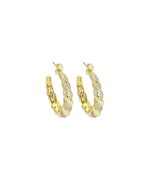 CZ Gold Twisted Line Hoop Earrings, Sku#LD518 - $8.90