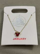 Disney Parks Mickey Mouse Faux Garnet January Birthstone Necklace Gold Color image 2