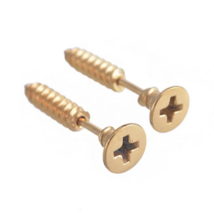 Men / Women Stainless Steel Screw Stud Earrings - New - Gold - £10.27 GBP