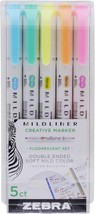 Zebra Pen Brush Pen And Marker, Fluorescent, 1/2&quot;X7/10X5-3/5&quot; ,5/Pk,Ast - £12.18 GBP