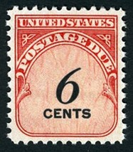 1959 6c Postage Due, Carmine Rose &amp; Black Rotary Scott J94 Mint F/VF NH - $0.99