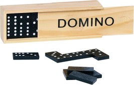 Domino Set in Wooden Box | Wooden Brown, Black and White | 1.25&quot; | 28 pc... - £3.94 GBP