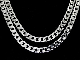 2pc Choker Set Cuban Link Chain 7mm Silver Plated Hip Hop 16&quot; 18&quot; Necklaces - £10.44 GBP