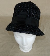 Vintage black cellophane straw deep crown cloche hat - £23.68 GBP