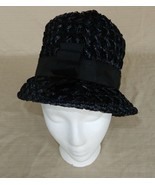 Vintage black cellophane straw deep crown cloche hat - £23.54 GBP