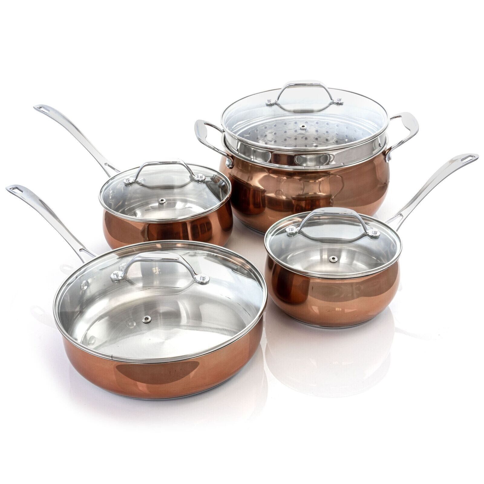 Oster Carabello 9 Piece Stainless Steel Cookware Combo Set in Copper - $88.06