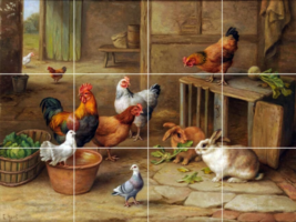 chicken hen rooster rabbits country farm animals ceramic tile mural back... - $59.39+