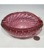 Art Glass Bullicante Cranberry Ashtray Bowl Controlled Bubbles Thick Hea... - £44.06 GBP