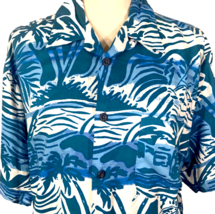 Morro Bay Hawaiian Aloha Medium Shirt Tropical Palm Trees Beach Teal Ocean - £31.45 GBP
