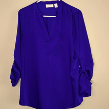 Chico&#39;s Blouse Women 1 / Medium Purple Long Convertible Sleeve Split Neck - £14.72 GBP