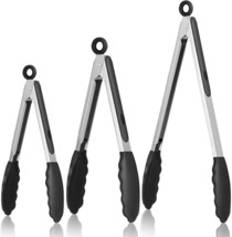 3 pcs Locking Kitchen Tongs - 7&quot;, 9&quot; and 12&quot; Heavy Duty Food Tongs (Black) - $15.99