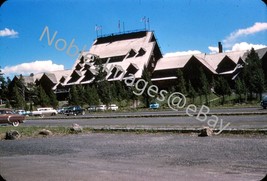 1950 Old Faithful Inn from Parking Lot Yellowstone Red-Border Kodachrome Slide - £2.72 GBP