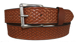 1½&quot; Embossed BASKET WEAVE Belt - Thick English Bridle Leather HANDMADE i... - £47.93 GBP