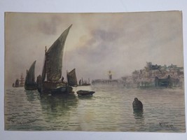 Antique English Signed Seascape Painting, Arthur W. Turner, On the Wear ... - $253.00
