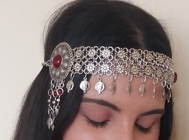 Pomegranate Forehead Flowery Silver Plated Drop, Armenian Headpieces Drop - $62.00