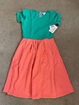 New LuLaRoe Amelia Dress Size S Small Solid Color block  Grn Coral A-Line - £18.51 GBP