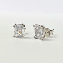Gift For Her 3 Ct Emerald Cut Cubic Zirconia Solitaire Stud Earrings 925 Silver - £38.25 GBP