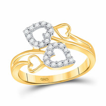 10kt Yellow Gold Womens Round Diamond Double Heart Ring 1/4 Cttw - £286.32 GBP