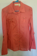 DKNY Jeans Pearl Snap Button Down Shirt Womens Size Small Coral Pink Top - $17.99