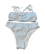 High Cut Green Stripe Bikini Swim Wear Size Small Bow Tie Shoulder 2 Pc ... - $20.00