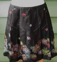 Anne Carson Embroidered Linen Floral Pleated Mini Flared Lined Skirt Size 4 - £11.95 GBP