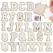 Self-Adhesive Iron On Letters Chenille Patches: 26Pcs White Letter Patch... - $18.32