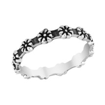 Blooming Little Daisy Flowers All Around Sterling Silver Band Ring-7 - £12.49 GBP