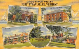 Greetings From Fort Ethan Allen Vermont Multi View linen postcard - £5.06 GBP