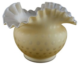 Vintage Honey Amber Optic Mother of Pear Satin glass vase - $117.81