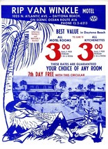 Rip Van Winkle Motel Advertising Flyer 1960s Atlantic Ave Daytona Beach Florida - £21.80 GBP