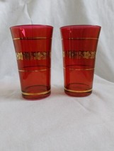 Two Ruby Flash Glass Tumblers with Gold Grape and Leaf Design FREE SHIPPING - £21.92 GBP