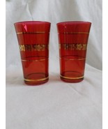 Two Ruby Flash Glass Tumblers with Gold Grape and Leaf Design FREE SHIPPING - £22.06 GBP