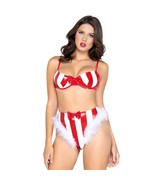 Holiday Bra Set Candy Cane Stripes Demi Cups Bows Marabou Trim Panty LI576 - £33.18 GBP