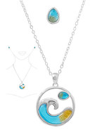 Ocean wave sea glass pendant earring set - $21.78